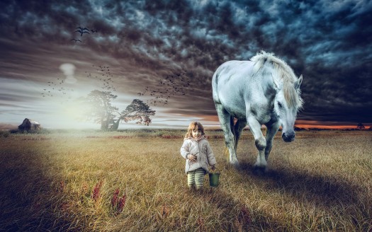 صور اطفال  Cute girl and Horse 5K Wallpaper كيوت وجميلة