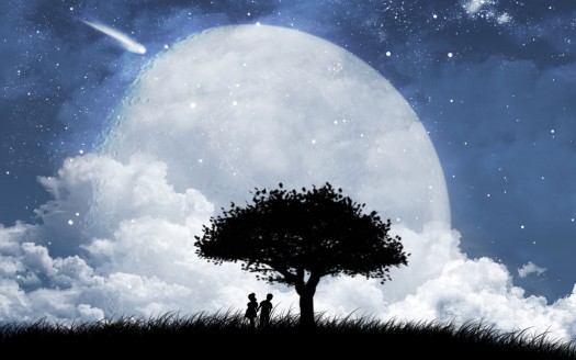 صور رومانسية للعشاق  Love on the moon Wallpaper حب وغرام