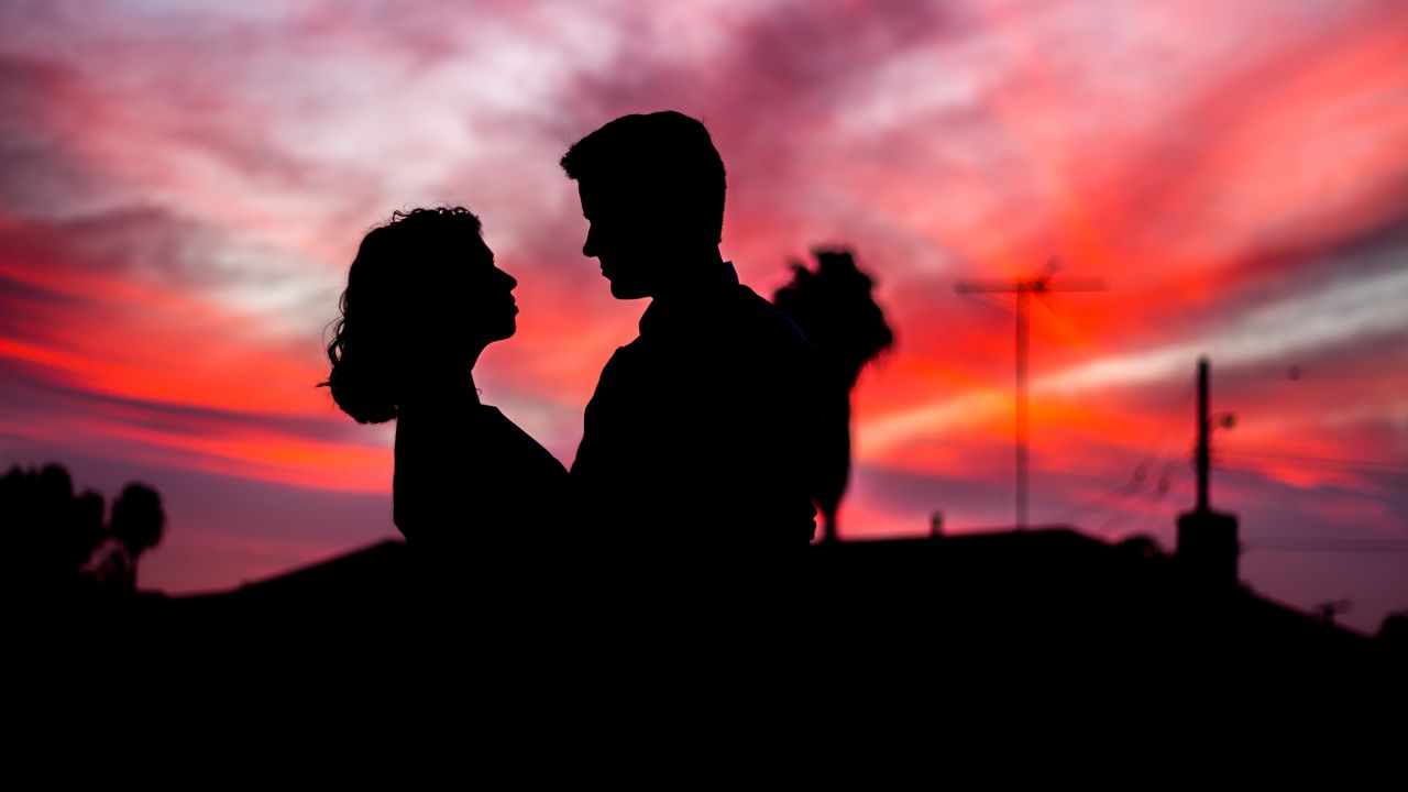 Couple, Lovers, Silhouette, Sunset, Romantic, 5K
