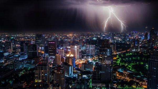 البرق العاصفة في ليلة بانكوك 4K