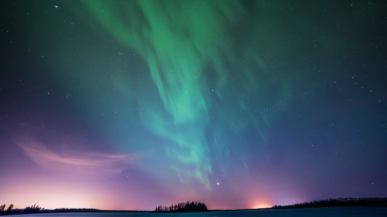 Northern Lights, Astotin Lake, Canada, Aurora, Landscape, Night, 5K