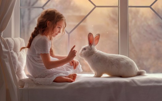 Cute girl and Rabbit