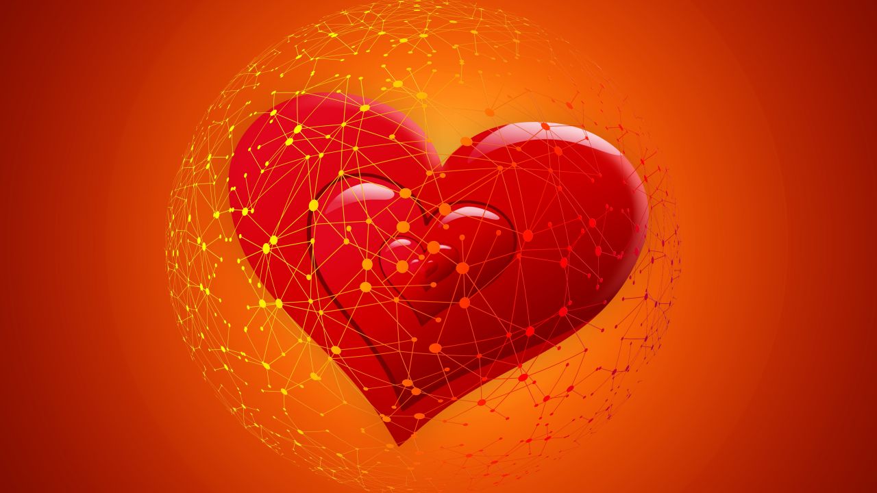 Love hearts, Red, Orange, 4K, 5K
