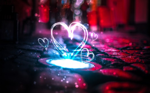 صور رومانسية للعشاق  Neon Love Hearts 4K Wallpaper حب وغرام