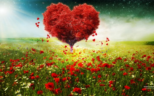 صور رومانسية للعشاق  Valentines Day Love Heart Tree Landscape HD Wallpaper حب وغرام